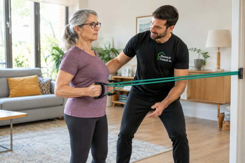 sport et ostéoporose : renforcement du dos avec élastique pour la posture