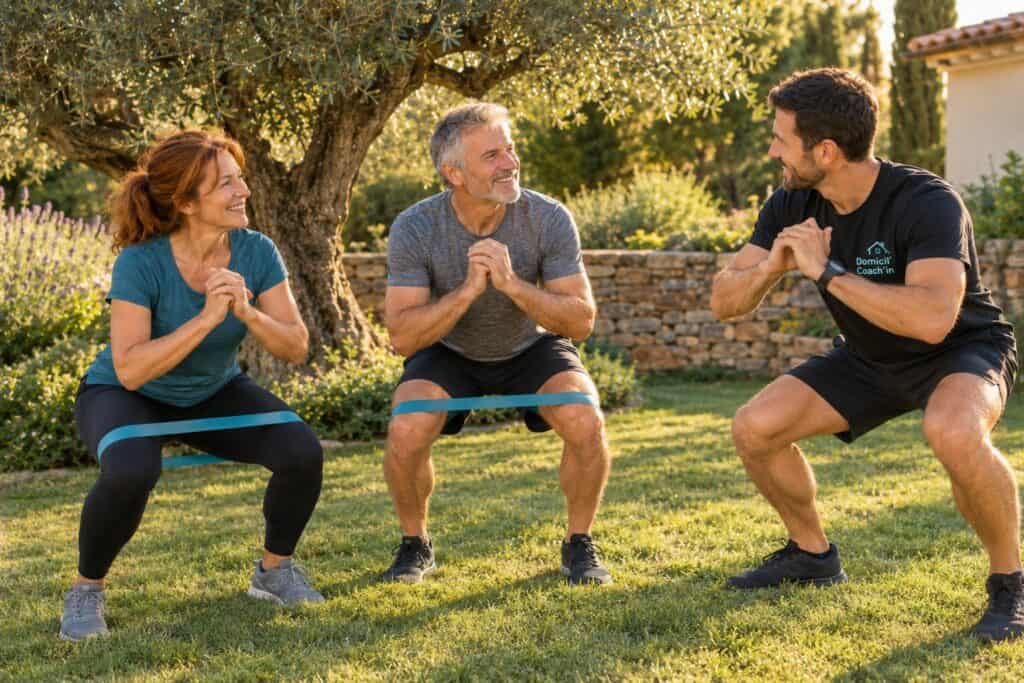 Prix d'un coach sportif à domicile : séance en duo dans un jardin