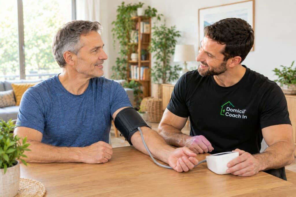 sport et hypertension : prise de tension avant la séance avec un coach à domicile