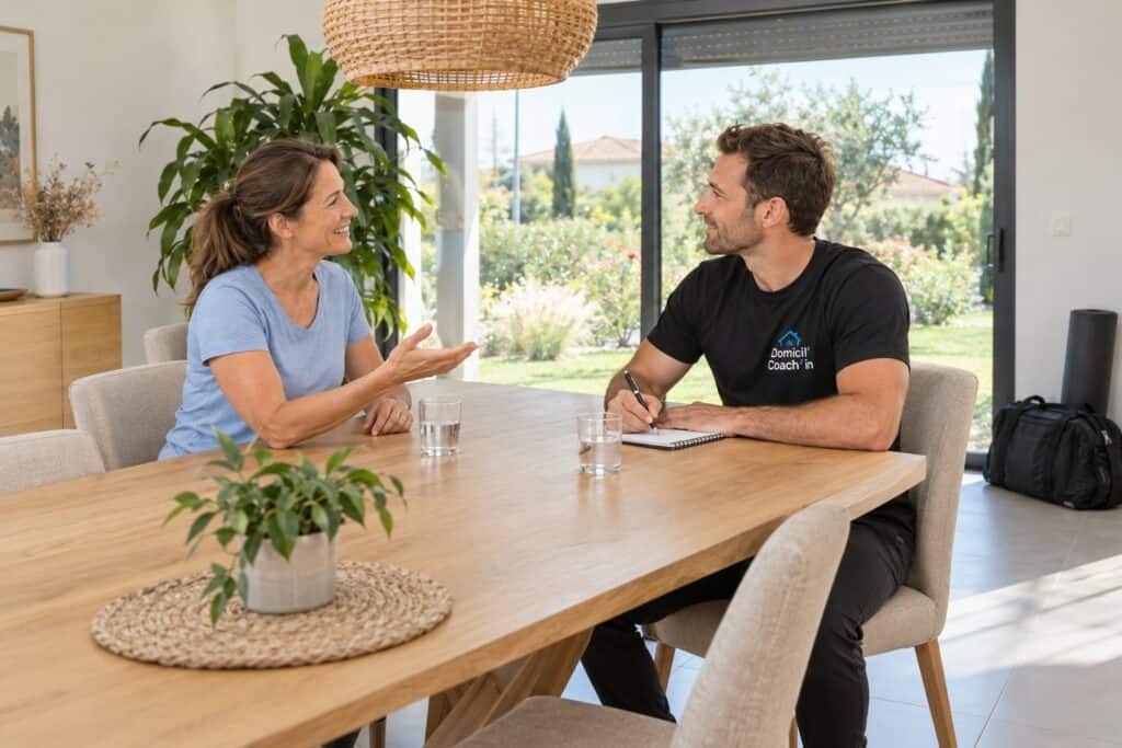 Première séance avec un coach sportif : entretien autour de la table de la salle à manger