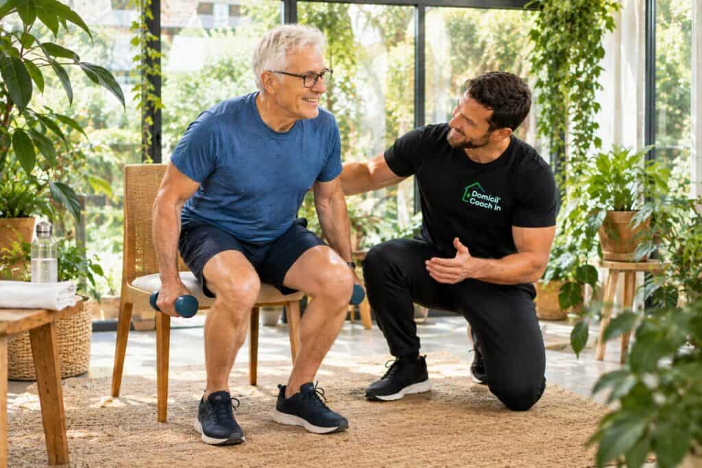 sport après 60 ans : renforcement musculaire à domicile avec un coach